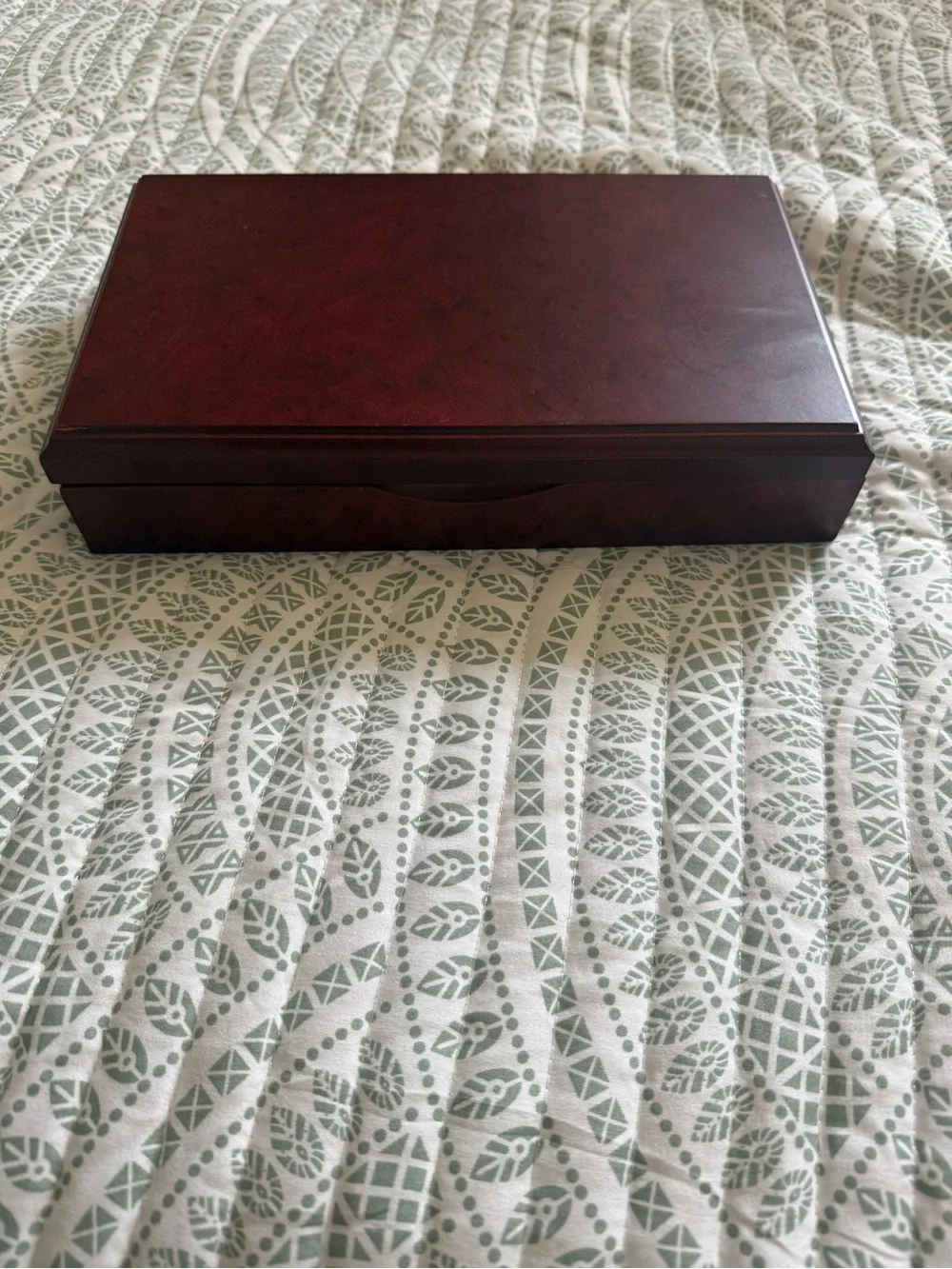 Vintage Wooden Jewelry Box with Green Velvet Lining